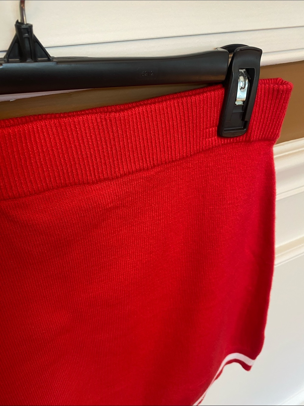 Red Knit Bandeau Crop Top & mini skirt Set w/White Trim Day + Moon Sz M LIKE NEW - Picture 10 of 16